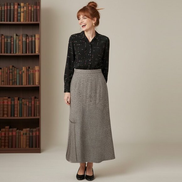 Vintage 60s/70s Earle Picard Long Wool Tweed Skirt Grey Pleats Granny England - Picture 1 of 12